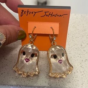 Betsey Johnson Gold and Pink lady Ghost Earrings